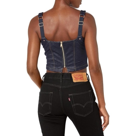 NWT Guess Selma Corset Top in Blue Denim Cropped Stretch - Picture 2 of 2